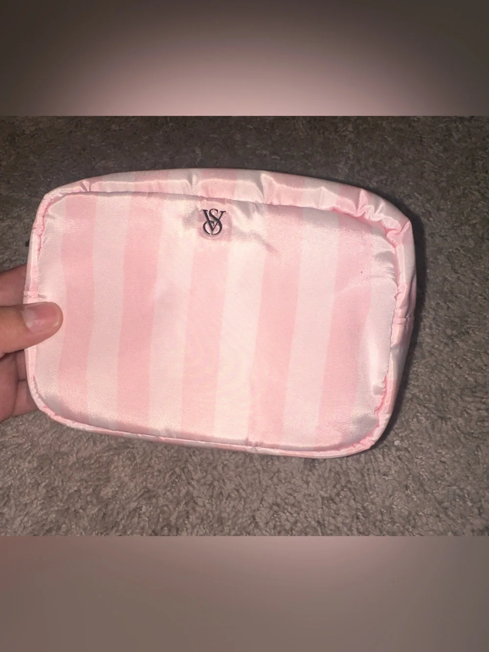 Victoria's Secret Pink Stripe Cosmetic Pouch 🤍💗